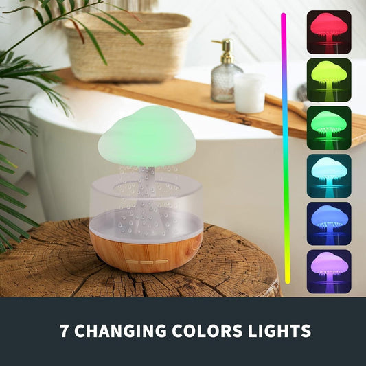 Plastic Zen Raining Cloud Night Light Aromatherapy Essential Oil Diffuser Micro Humidifier Desk Fountain Bedside Sleeping Relaxing Mood Water Drop Sound (White)